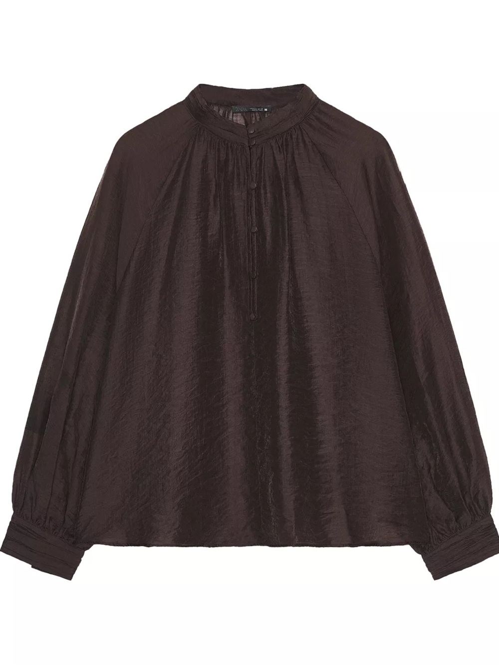 Zara Chocolate Brown Long-Sleeve Peasant Blouse